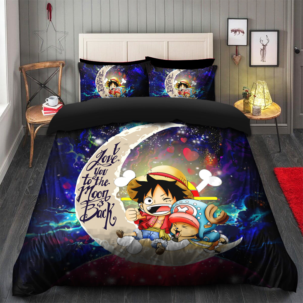 Chibi Luffy And Chopper One Piece Anime Love You To The Moon Galaxy Bedding Set
