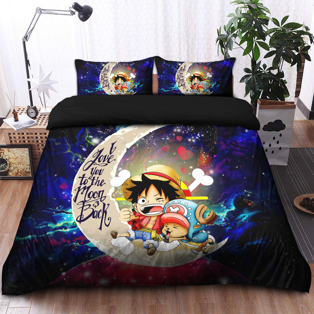 Chibi Luffy And Chopper One Piece Anime Love You To The Moon Galaxy Bedding Set