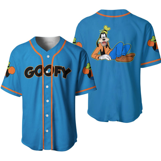 Disney Jersey Disney Chilling Goofy Dog Character Graphic Blue Jersey Shirt Disney Baseball Jersey Goofy Baseball Jersey