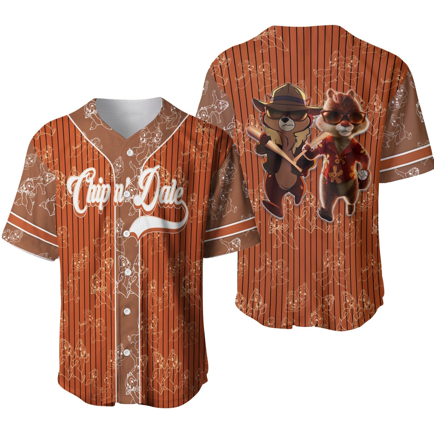 Disney Jersey Disney Cool Chip N Dale With Wooden Bats Pattern Brown Jersey Shirt Disney Baseball Jersey Chip N Dale Baseball Jersey