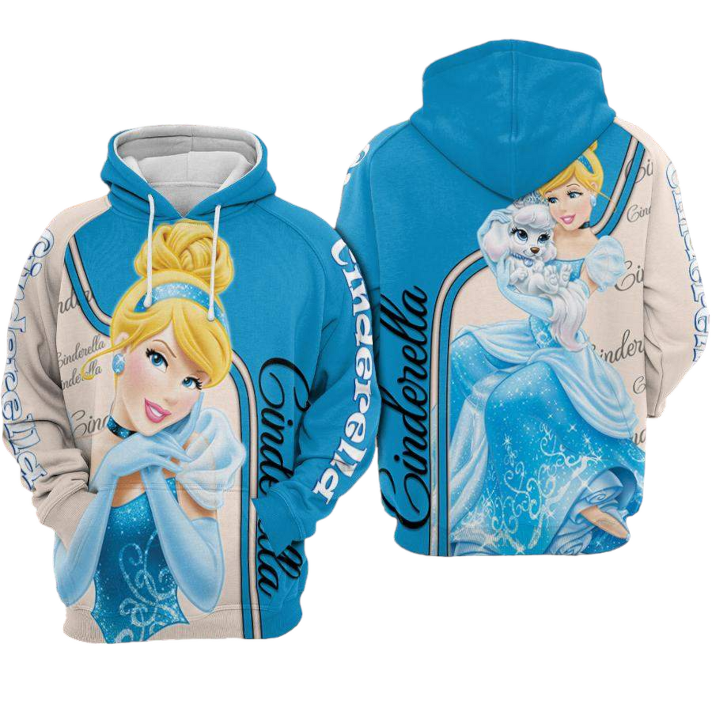 DN Hoodie DN Princess Cinderella With Puppy Graphic Hoodie White Blue Unisex