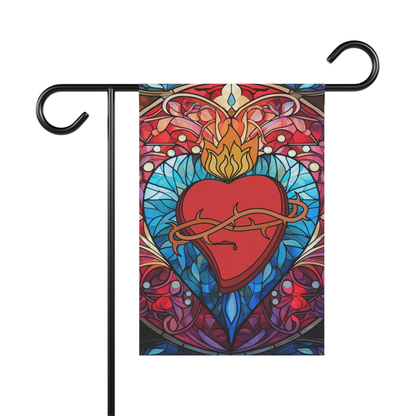 Jesus Flags Sacred Heart Of Jesus Stained Glass Flag Red Blue