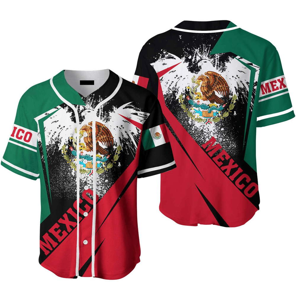 Mexican Baseball Jersey Escudo Mexico Flag Mexican Jersey Shirt Red Green Unisex Adult New Release