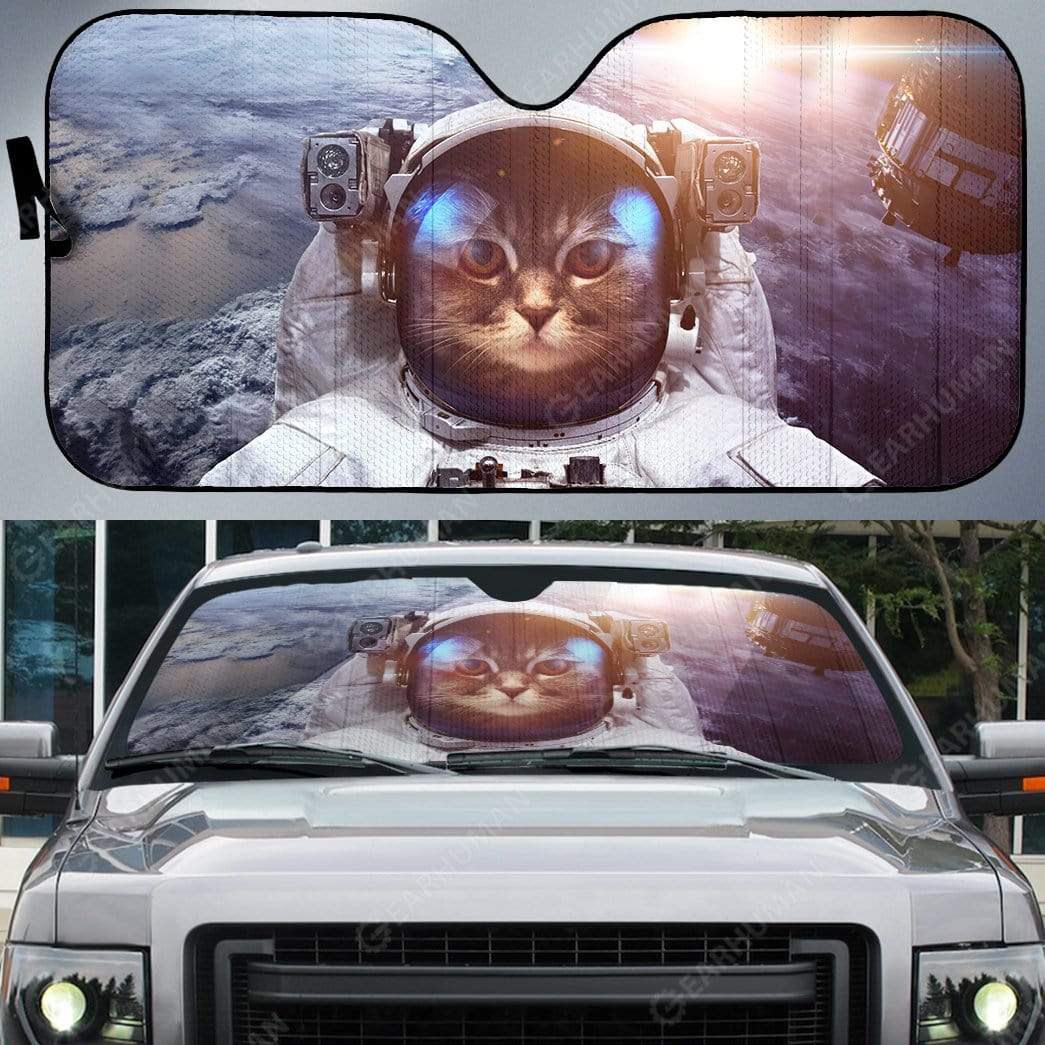 Gearhumans Custom Car Auto Sunshade Cat In Spaceship