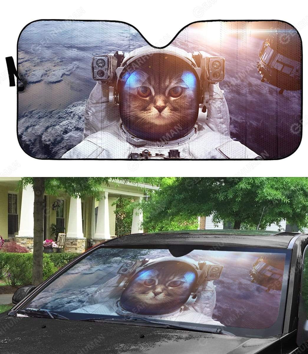 Gearhumans Custom Car Auto Sunshade Cat In Spaceship