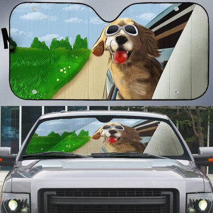 Gearhumans Custom Car Auto Sunshade Happy Golden Retriever