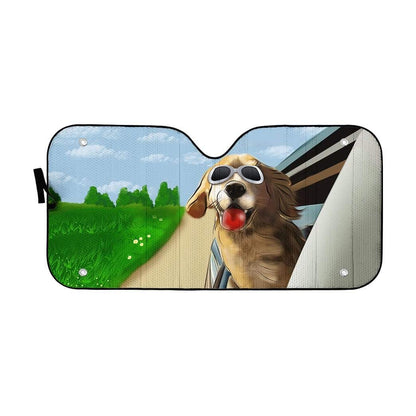 Gearhumans Custom Car Auto Sunshade Happy Golden Retriever