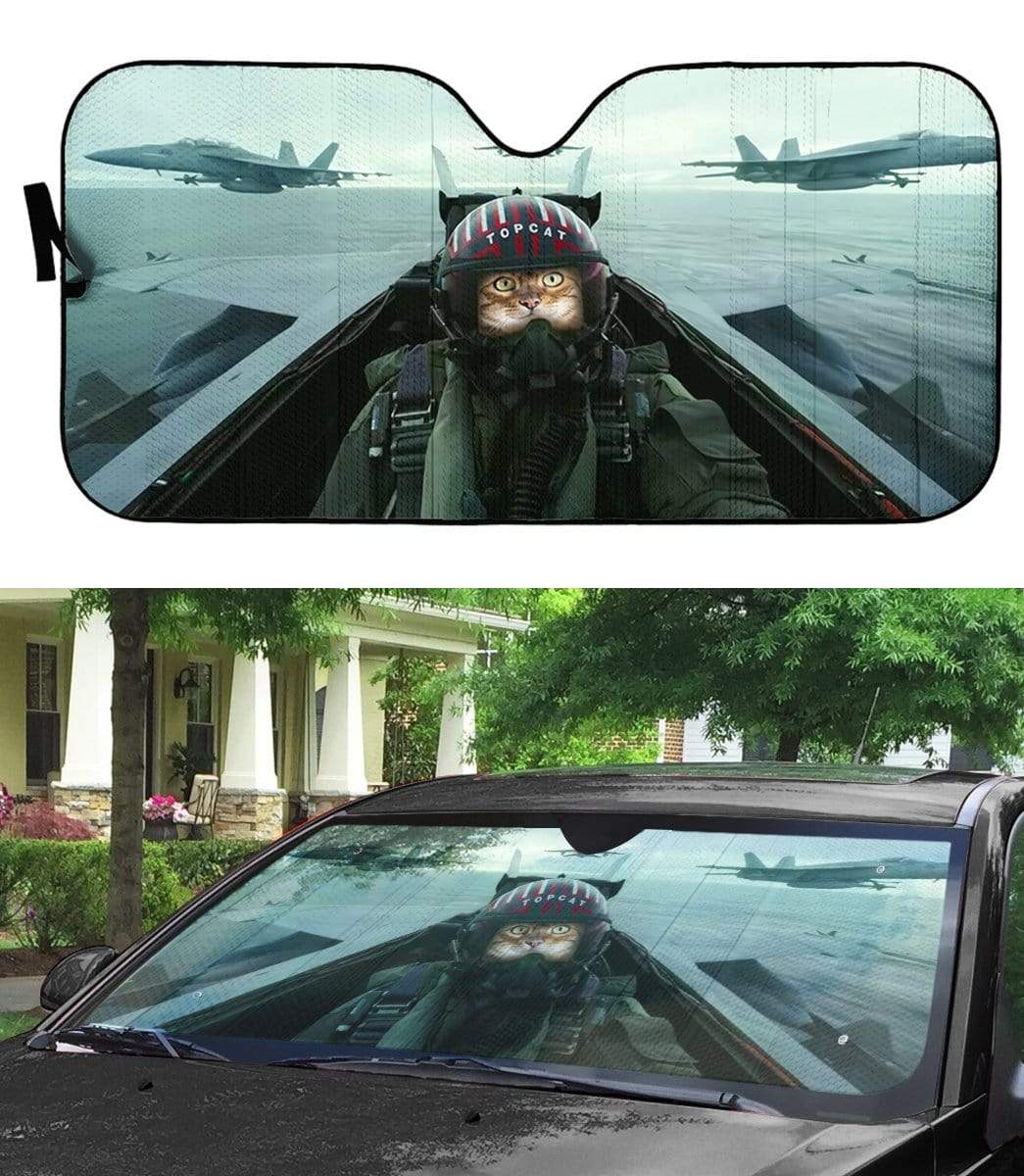 Gearhumans Custom Car Auto Sunshade Top Cat Top Gun