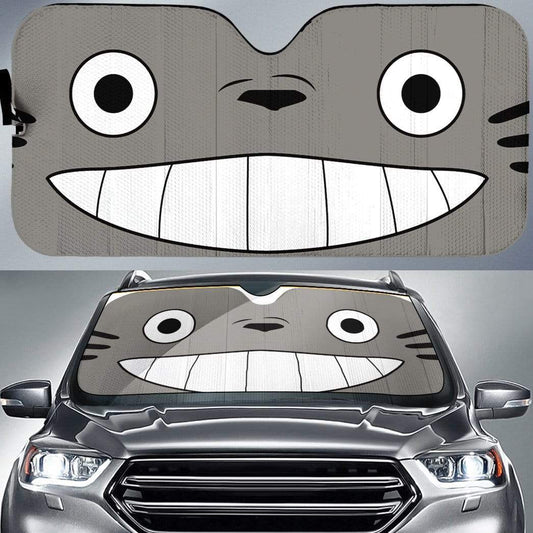 SGhibli Car Sun Shade My Neighbor Totoro Face Graphic Winshield Sun Shade Gray