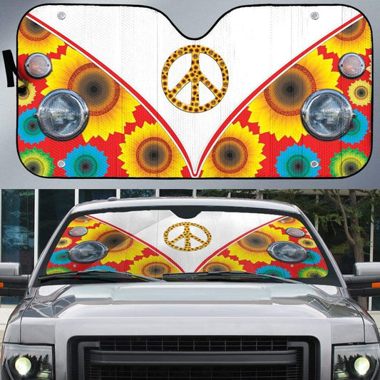 Hippie Car Sun Shade Hippie Van Peace Sunflower Winshield Sun Shade Colorful