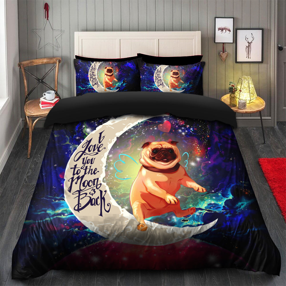 Cute Bull Dog Love You To The Moon Galaxy Bedding Set