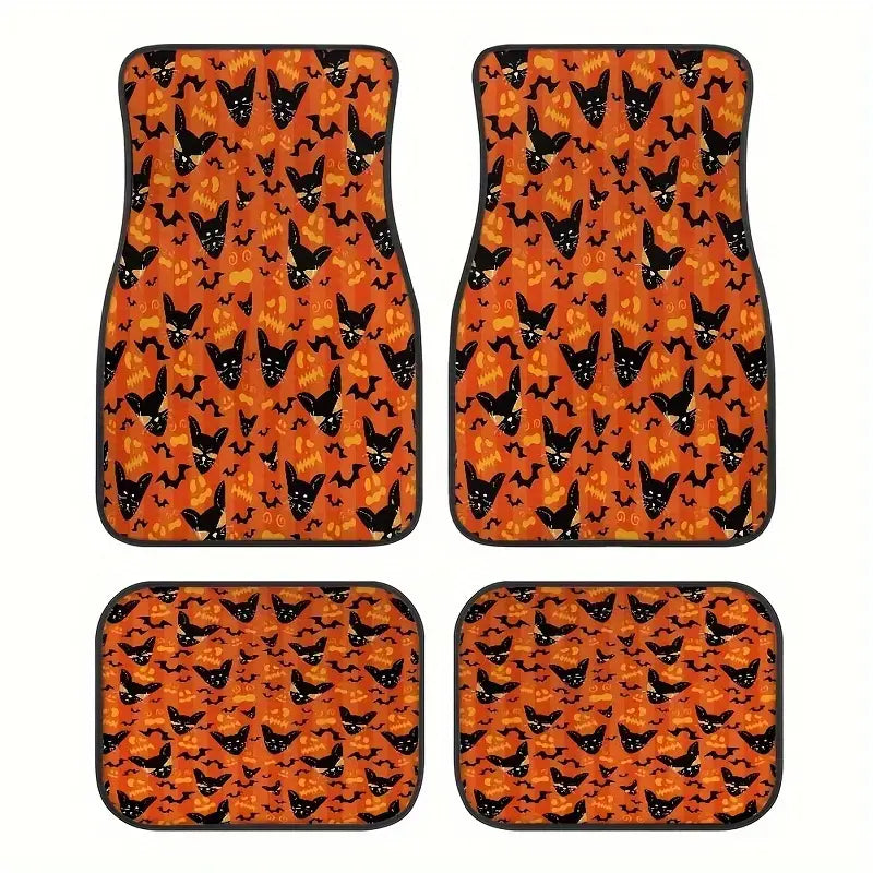 Halloween Car Mats Halloween Cat Scary Ghost Face Pattern Car Floor Mats Black Orange