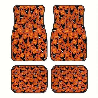 Halloween Car Mats Halloween Cat Scary Ghost Face Pattern Car Floor Mats Black Orange