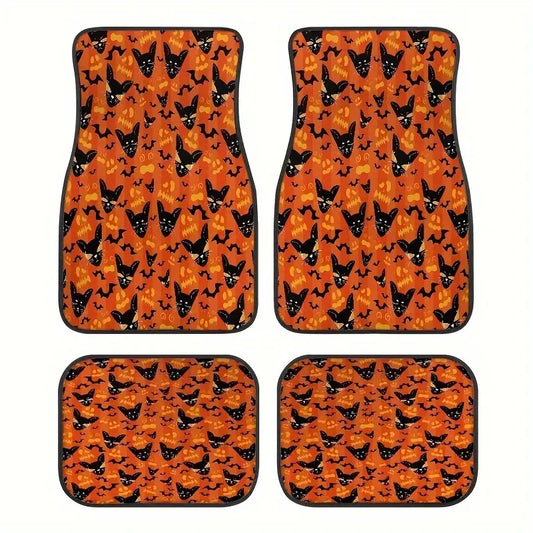 Halloween Car Mats Halloween Cat Scary Ghost Face Pattern Car Floor Mats Black Orange