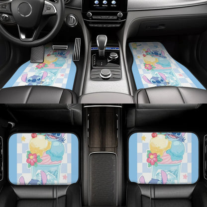 Stitch Car Mats Cute Stitch With Ice Cream Cup Pattern Car Floor Mats White Blue