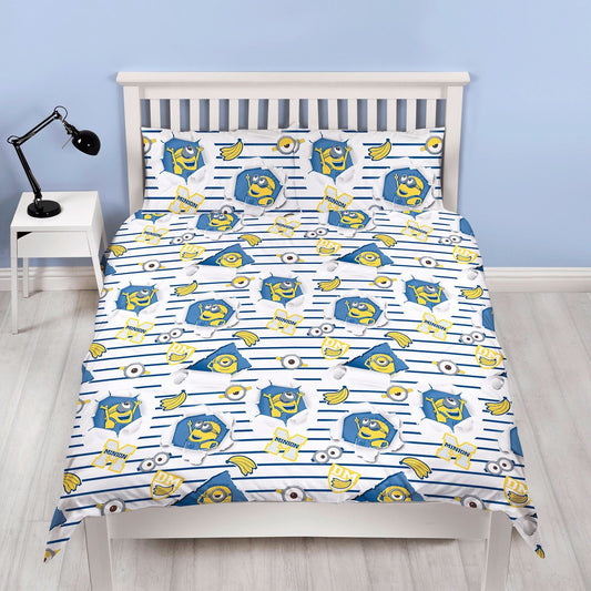 Minions Bedding Set Minions Eyes Bananas Pattern Duvet Covers White Blue Unique Gift