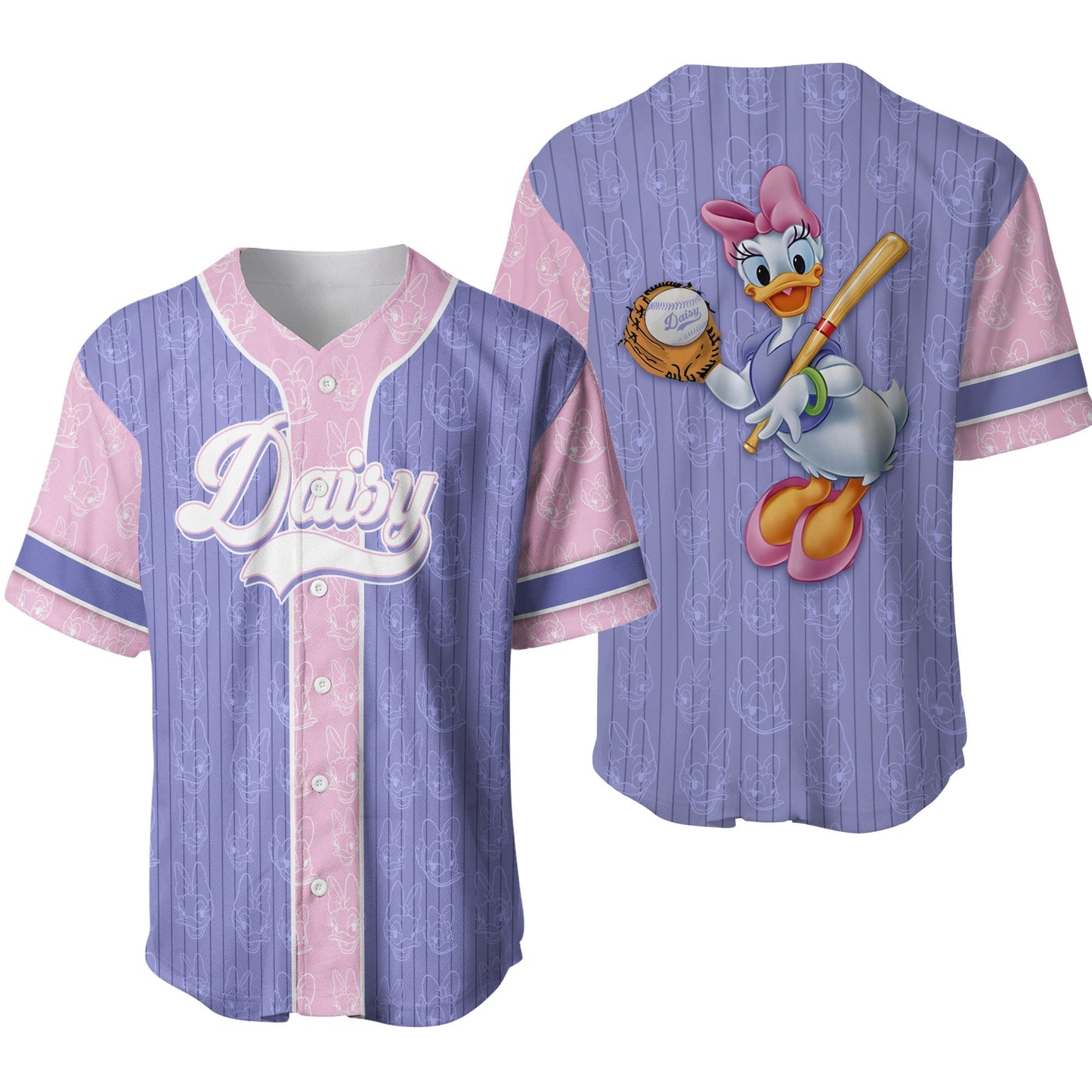 Disney Jersey Disney Daisy Duck Character Patterns Purple Pink Jersey Shirt Disney Baseball Jersey Daisy Duck Baseball Jersey