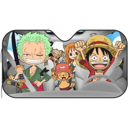 One Piece Car Sun Shade Chibi One Piece Characters On Car Winshield Sun Shade Colorful