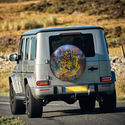 HP Spare Tire Cover HP Hogwarts School Crest Symbol Galaxy Tire Covers Colorful