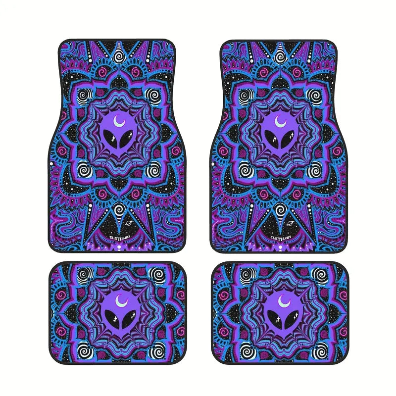 Alien Car Mats Retro Alien Mandala Pattern Car Floor Mats Purple