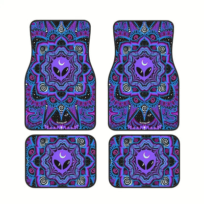 Alien Car Mats Retro Alien Mandala Pattern Car Floor Mats Purple