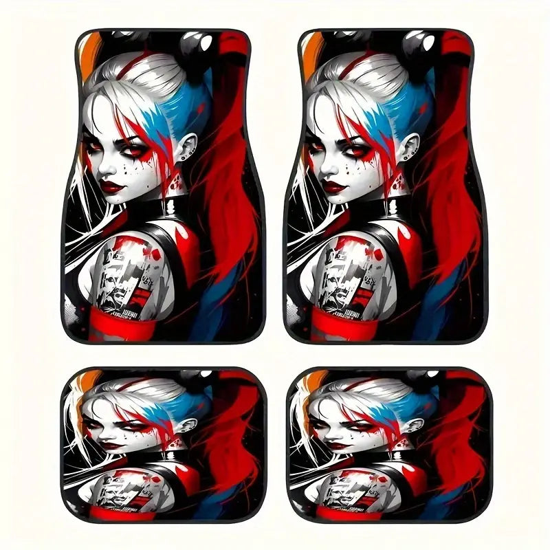 Harley Quinn Car Mats DC Cool Harley Quinn Art Graphic Car Floor Mats Gray Red