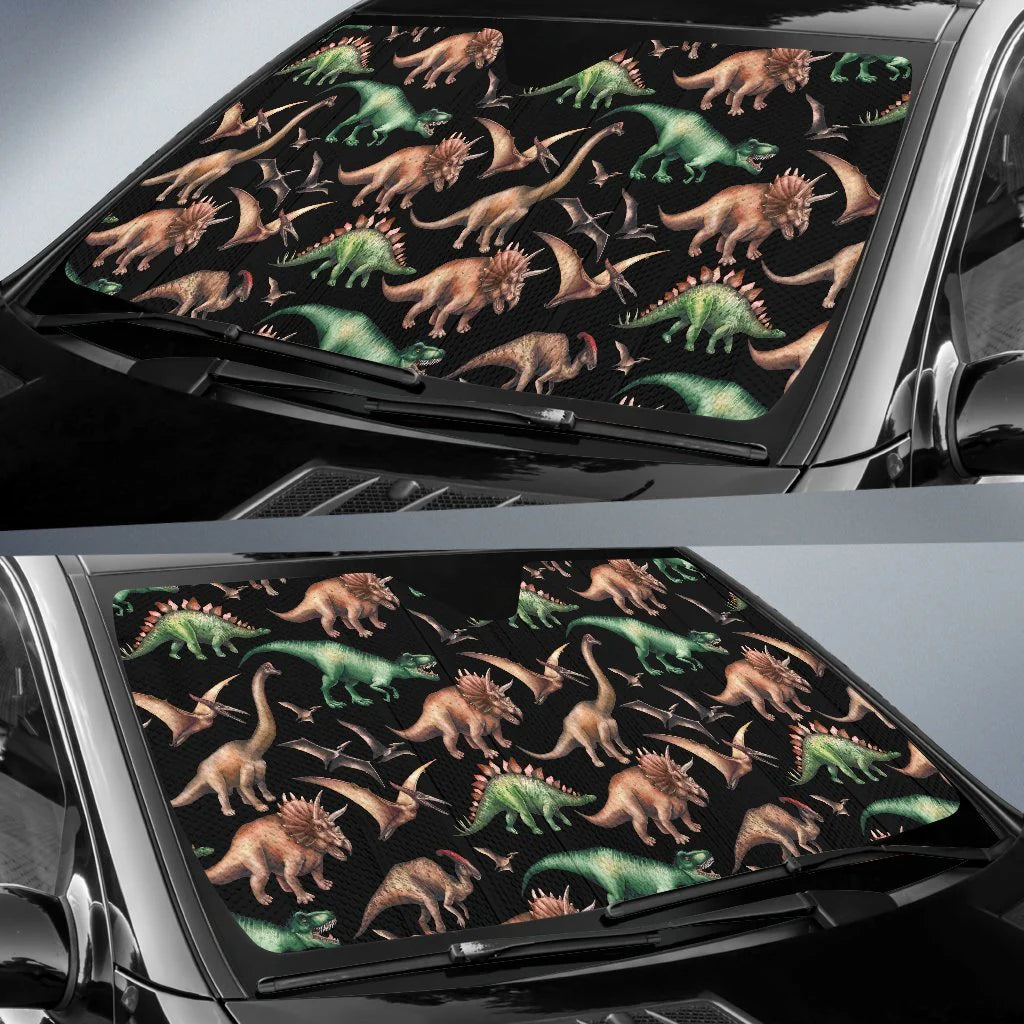 Dinosaur Car Sun Shade All Types Of Dinosaurs Pattern Winshield Sun Shade Pink Green