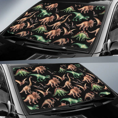 Dinosaur Car Sun Shade All Types Of Dinosaurs Pattern Winshield Sun Shade Pink Green