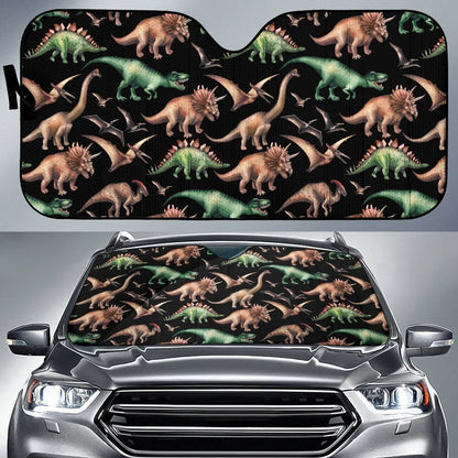 Dinosaur Car Sun Shade All Types Of Dinosaurs Pattern Winshield Sun Shade Pink Green