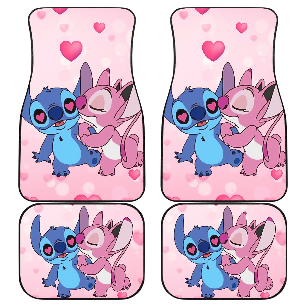 Stitch Car Mats DN Angel Kissing Stitch Heart Shape Pattern Car Floor Mats Blue Pink