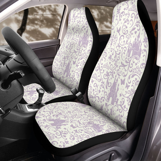 DN Car Seat Covers DN Castle Tiara Butterflies Sihouette Pattern Seat Covers White Purple