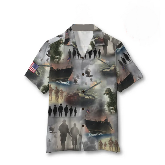 Veteran Hawaii Shirt Veteran Battlefield Tank Soldier Pattern Hawaiian Shirt Gray Unisex