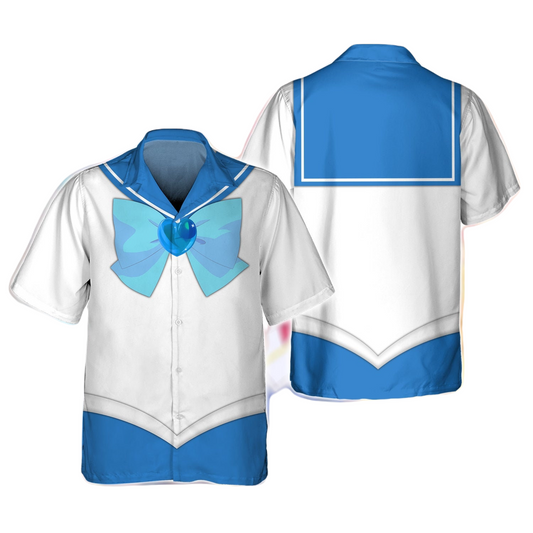 Sailor Moon Hawaii Shirt Sailor Mercury Ami Mizuno Uniform Costume Hawaiian Shirt White Blue Unisex