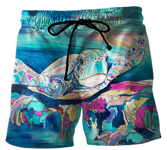 Turtle Shorts Sea Turtle Art Graphic Beach Shorts Blue