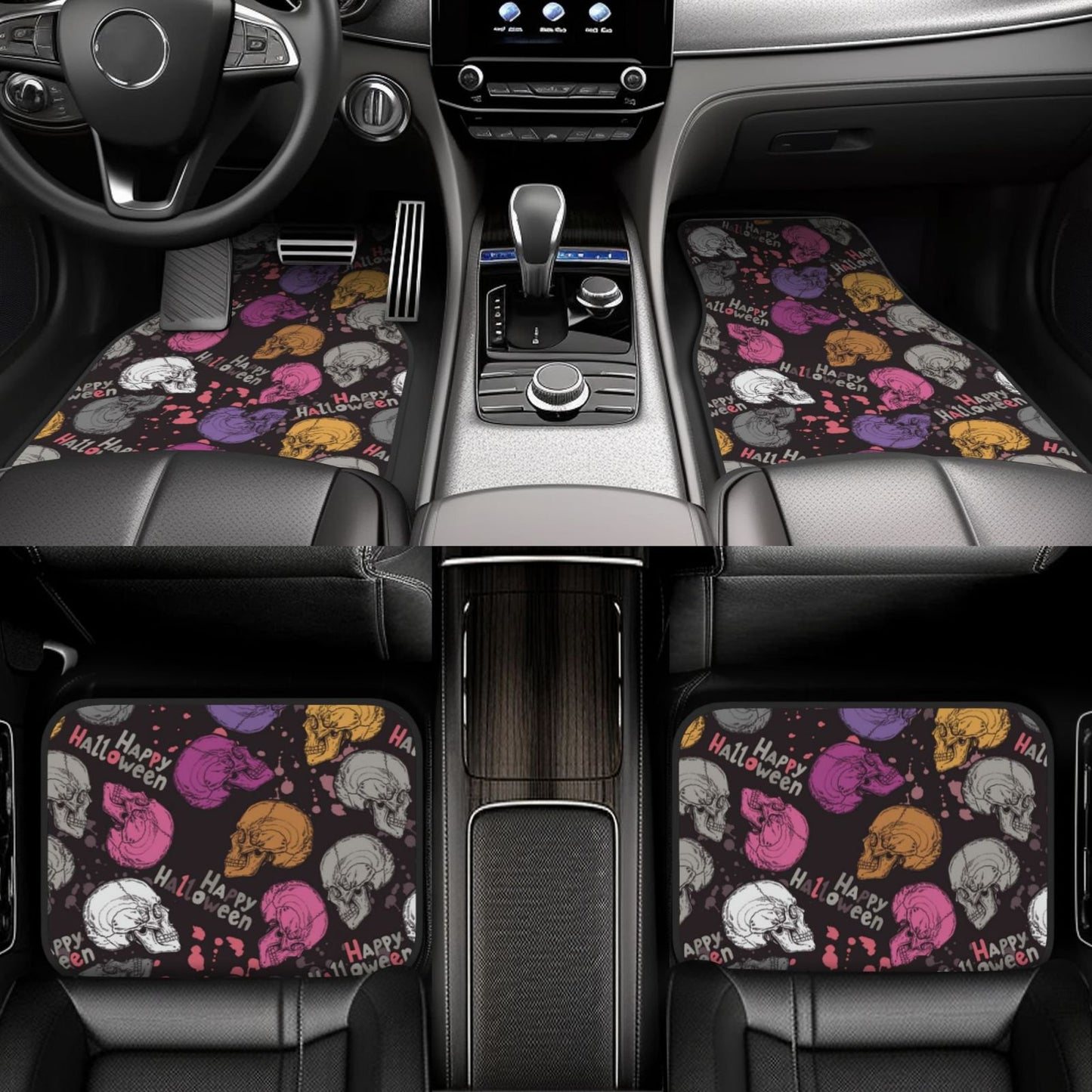 Halloween Car Mats Happy Halloween Skull Pattern Car Floor Mats Colorful