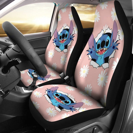 Stitch Car Seat Covers Stitch Pink Flowers Pattern Seat Covers Blue Pink