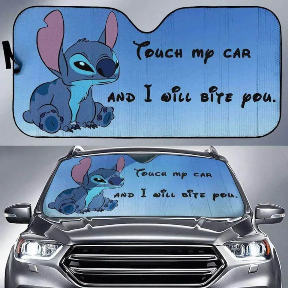 Stitch Car Sun Shade Touch My Car And I Will Bite You Winshield Sun Shade Blue