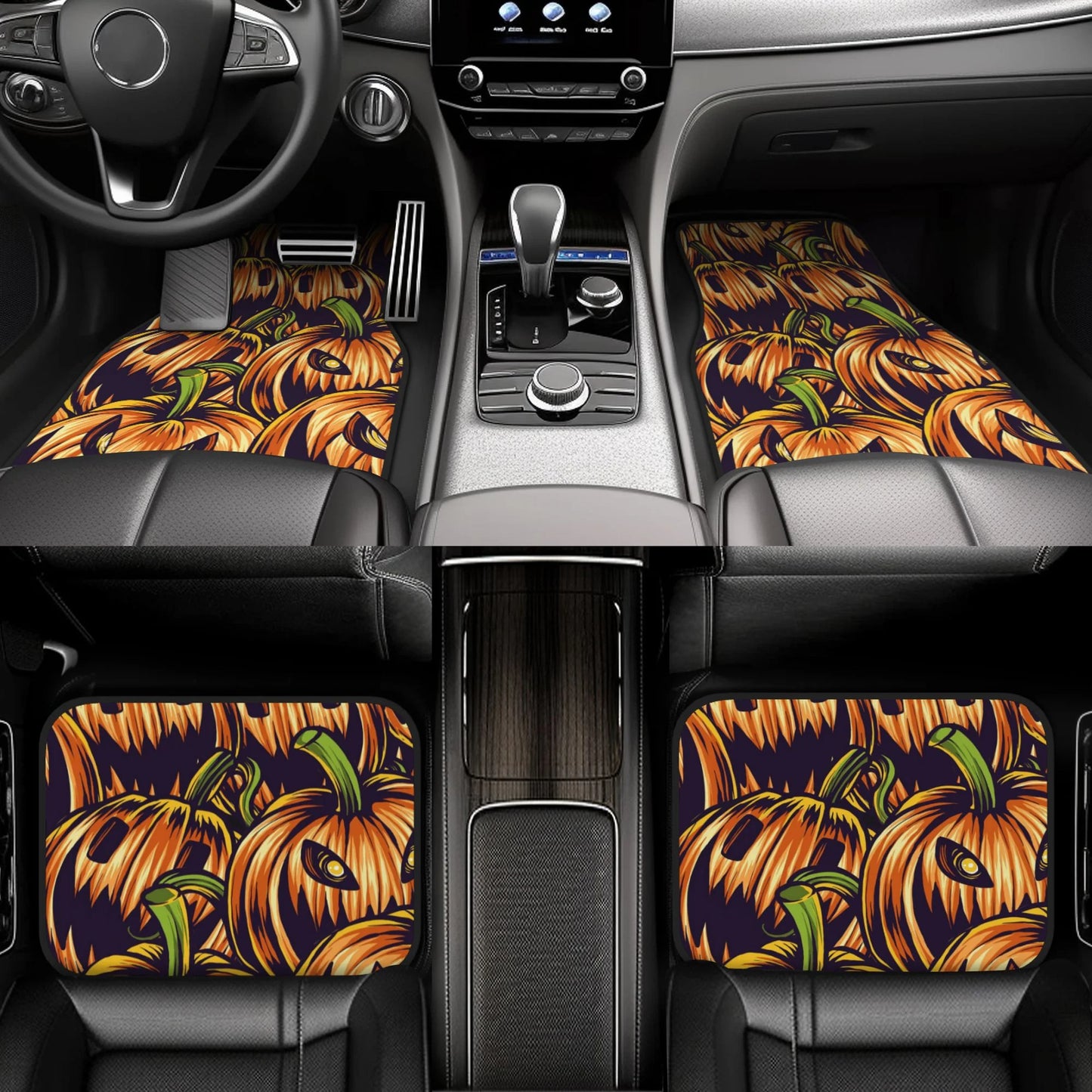 Halloween Car Mats Halloween Emotions Pumpkin Pattern Car Floor Mats Orange