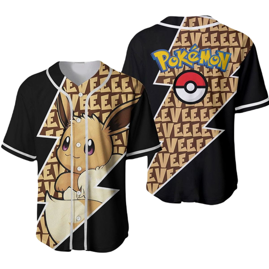 PKM Baseball Jersey Eevee Graphic PKM Jersey Shirt Black Brown Unisex Adult New Release