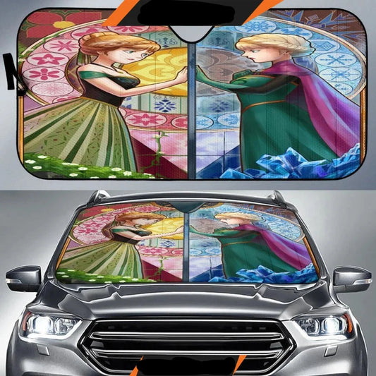 Frozen Car Sun Shade Princess Anna And Queen Elsa Winshield Sun Shade Colorful