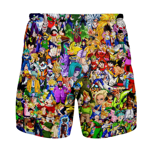 Dragon Ball Shorts Dragon Ball All Characters Pattern Beach Shorts Colorful