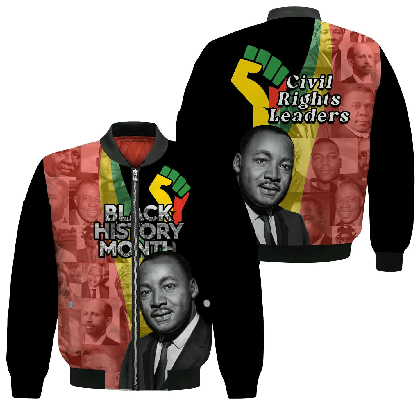 Africa Americans Bomber Jacket Black History Month Civil Rights Leaders Bomber Green Red Unisex