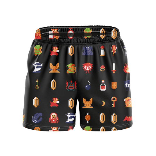 The Legend Of Zelda Shorts Legend Of Zelda Game Items Pattern Beach Shorts Black