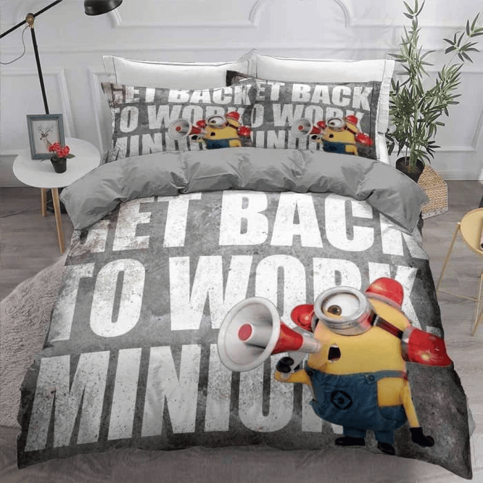 Minions Bedding Set Get Back To Work Minion Duvet Covers Gray Unique Gift