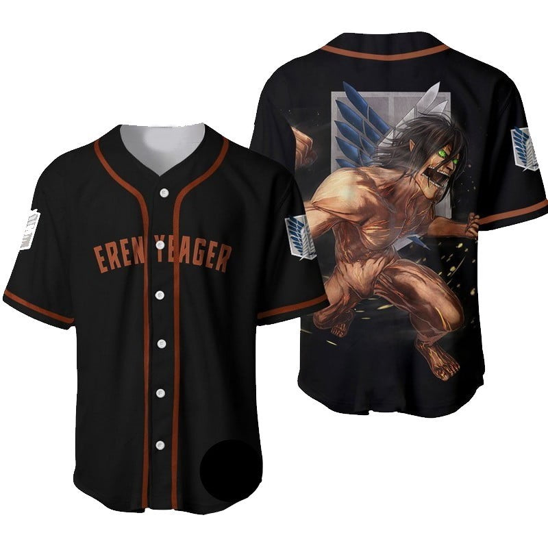 Attack On Titan Baseball Jersey Eren Yeager Titan Form Attack On Titan Jersey Shirt Black Unisex Adult New Release