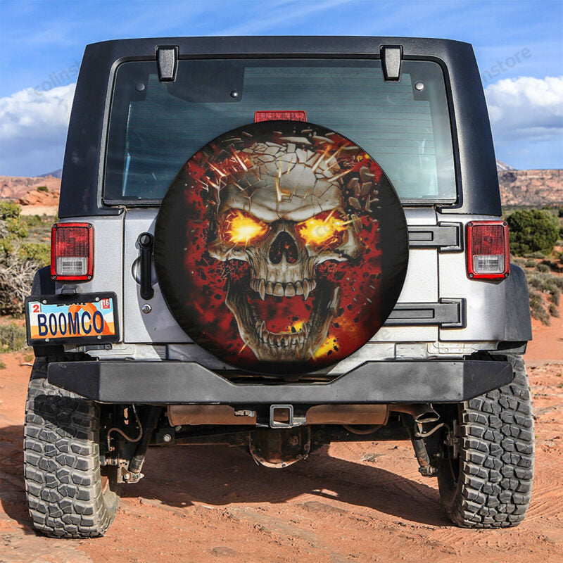 Skull Spare Tire Cover Angry Flaming Skull Beaking Graphic Tire Covers Red Black