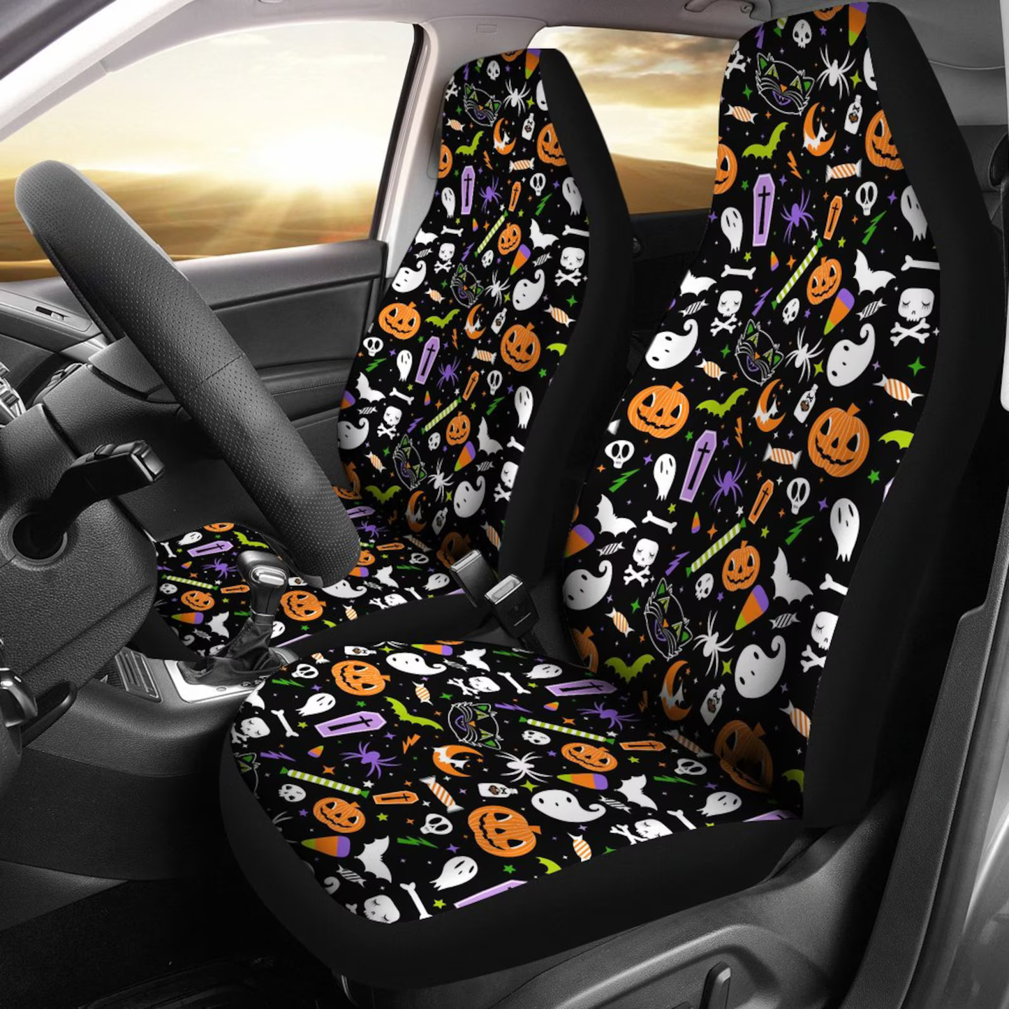 Halloween Car Seat Covers Halloween Pumpkin Coffin Candies Pattern Seat Covers Colorful