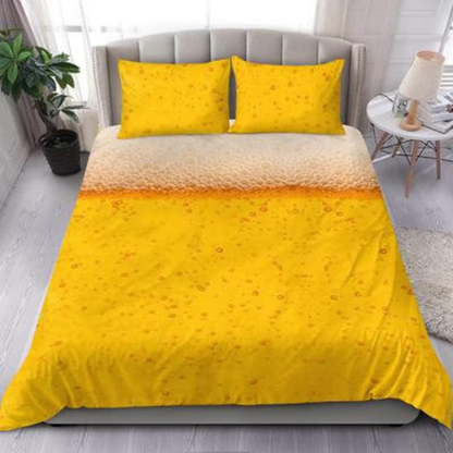 Beer Bedding Set Beer Drink Bubble Pattern Duvet Covers White Yellow Unique Gift