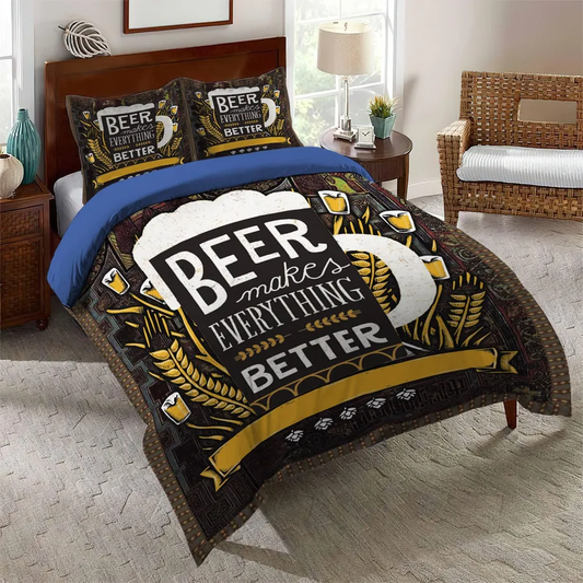 Beer Bedding Set Beer Makes Everything Better Duvet Covers Black Unique Gift