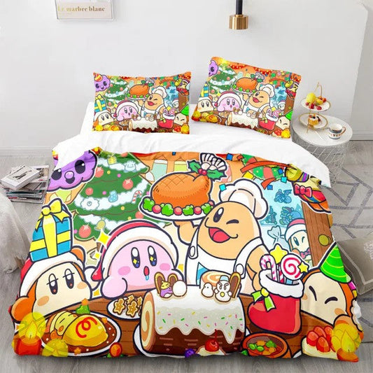 Kirby Bedding Set Kirby And Christmas Food Duvet Covers Colorful Unique Gift